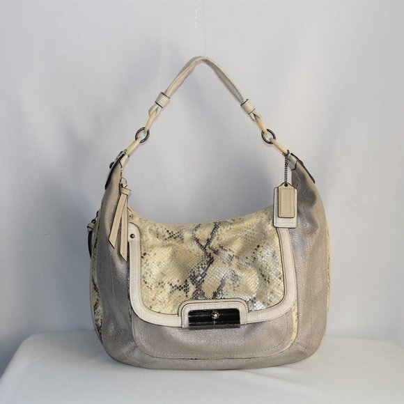 Coach Kristin Python & Silver Linen Large Hobo Bag - Picture 1 of 12